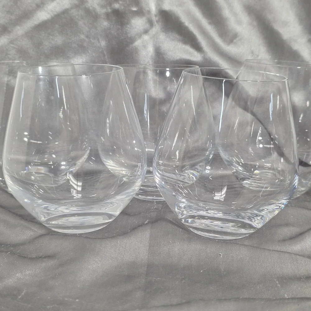 Lenox Stemless Wine Glasses Set of 5 Clear Glass Teardrop Barware 4.5 inch